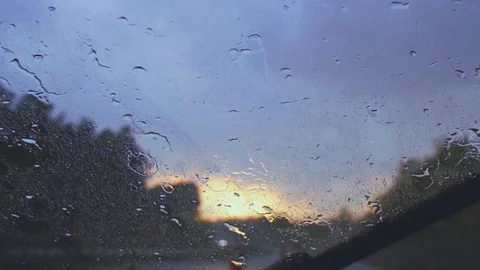 Rain Splashes On Car Windshield Video stock 76032303