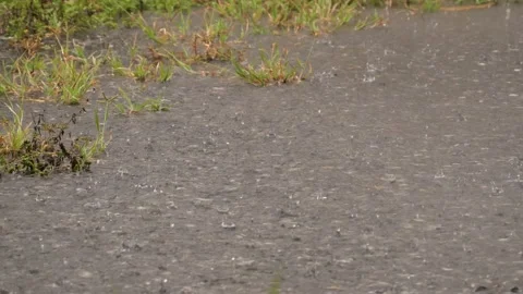 Rain splashes hit the ground, wet floor, peaceful scene. Stock Footage 160086489