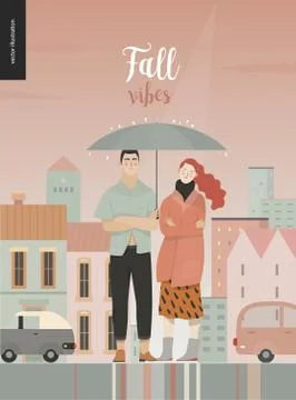 Rain - standing couple Stock Illustration