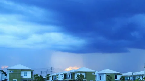 Rain storm clouds running above city, 4k 4096x2304. Stock Footage 51000887