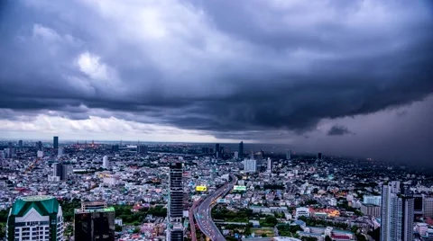 Rain storm covers Bangkok Stock Footage 67432570