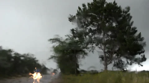 Rain storm with lightning on the road Video stock 25315001