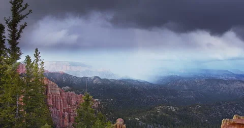 Rain Storm Over Bryce Canyon - Mountain Top View 4K Stock Footage 171286530