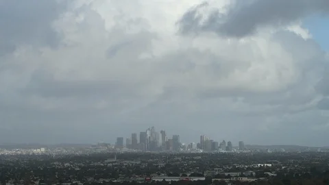 Rain storm passes over downtown Los Angeles. Stock Footage 112781930
