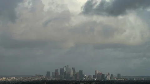 Rain storm passes over downtown Los Angeles. Stock Footage 112782542
