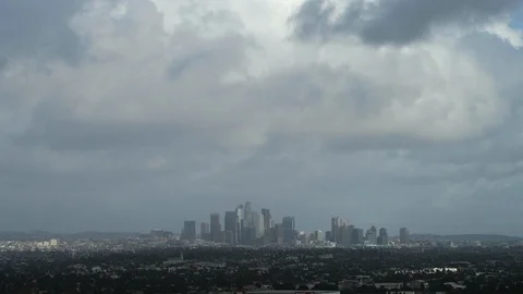 Rain storm passes over downtown Los Angeles. Stock Footage 112783103