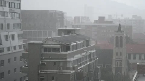 Rain Storm Sea Point Cape Town Heavy Downpour Flooding Roads Intense Weather 4K Stock Footage 337563617
