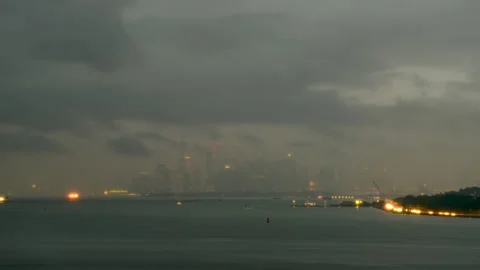 Rain Storm Upper New York Bay Manhattan Skyline Timelapse Stock Footage 209949758