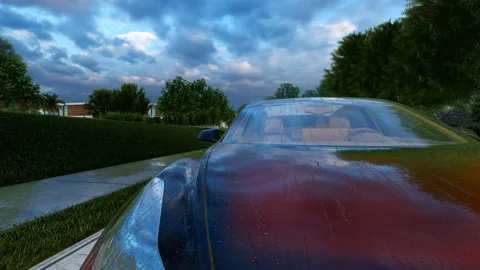 Rain streaks on car on a cloudy day Stock Footage 168427142