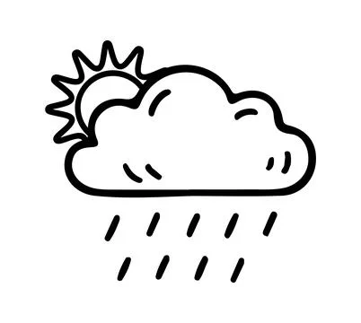 Rain with the sun icon doodle hand drawn. Outline line drawing clipart symb.. Stock Illustration
