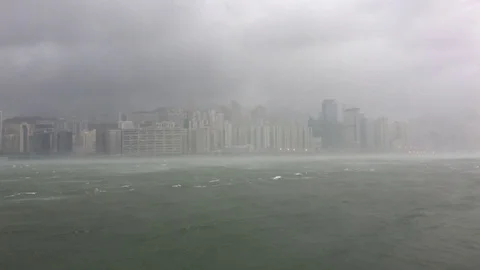 Rain Sweeps Over Hong Kong As Tropical Storm Hits Stock Footage 80105452