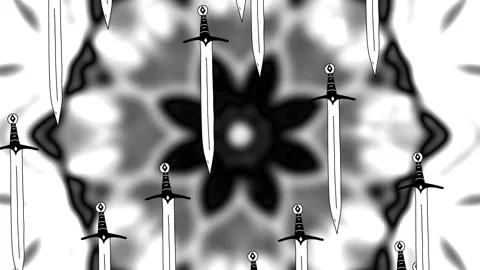 Rain of swords – animated weapon fall with dramatic impact Stock Footage 312822256