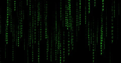 Rain of symbols on black background. Raining code effect animation. Background Stock Footage 264706267