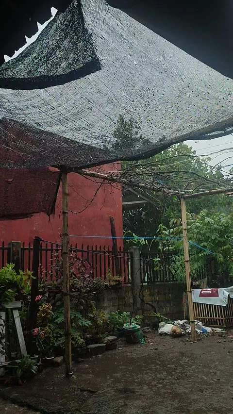 Rain on the terrace Stock Footage 218459181