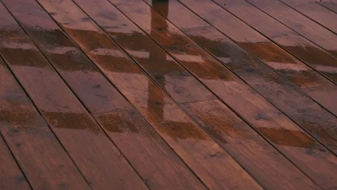 Rain theme: Rain drops dripping on the wooden floor Stock Footage 75048846