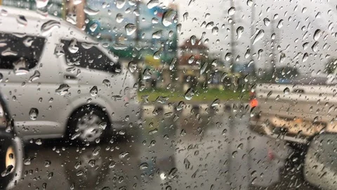 Rain through car window Stock Footage 100808050
