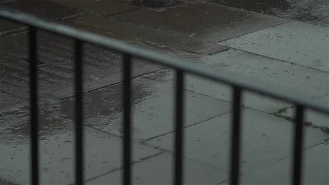 Rain through railings - close up Stock Footage 93208244