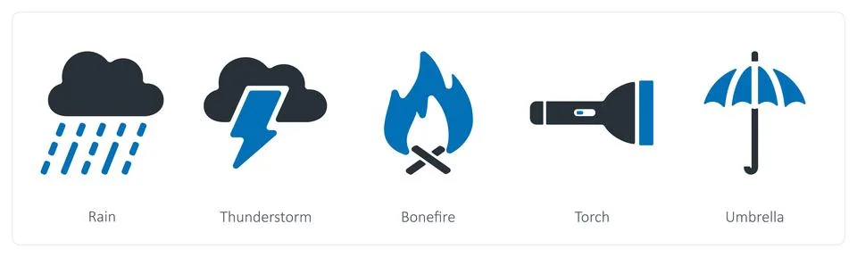 Rain, thunderstorm, bonfire Stock Illustration