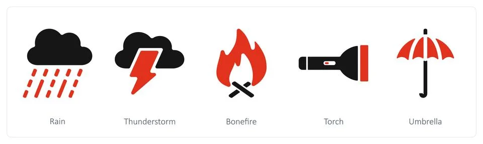 Rain, thunderstorm, bonfire Stock Illustration