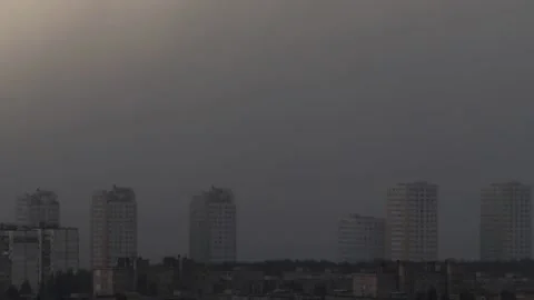 Rain with thunderstorm in the city. Stock Footage 196186250
