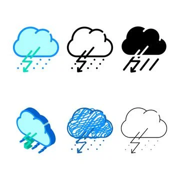 Rain thunderstorm forms and lightning color icon vector Stock Illustration