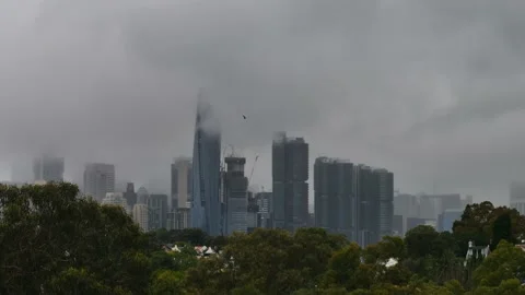 Rain time lapse over Sydney skyscrapers 4K Stock Footage 166335721