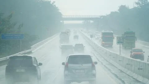 Rain on the Trans Java Toll Road Stock Photos