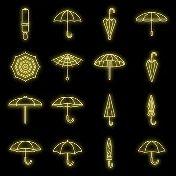 Rain umbrella icons set vector neon Stock Illustration