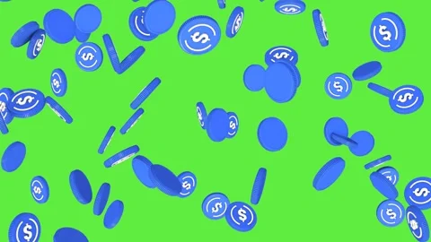 Rain of USD coins on green screen. 3D animation. Stablecoins concept. Vídeos de archivo 313936390