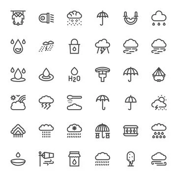 Rain Vector Icon Set with 36 Bold Line 64x64 Grid Fitted Graphics Stock Illustration