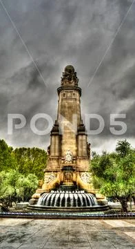 Rain view to Plaza de Espana in the center of Madrid. Spain Stock Photos
