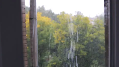 Rain, the view from the window. Out of focus Video stock 96234081
