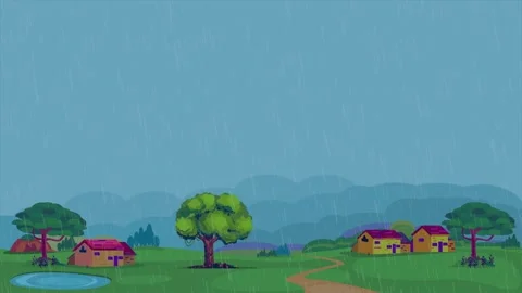 Rain in village animation Stock Footage 294224242