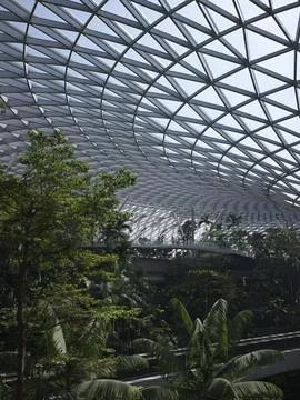The Rain Vortex indoor waterfall and jungle at Jewel Changi Airport, Singapore Stock Photos