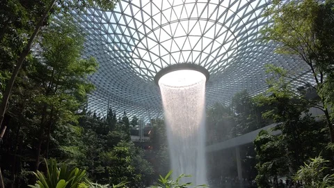 Rain Vortex waterfall, Jewel Changi Airport, Singapore Stock Footage 110798120