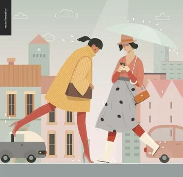 Rain - walking people Stock Illustration