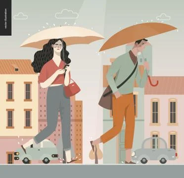 Rain - walking people Stock Illustration