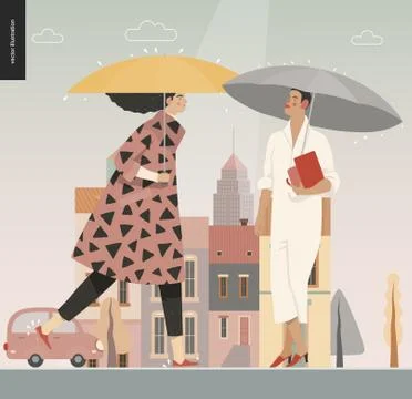 Rain - walking people Stock Illustration