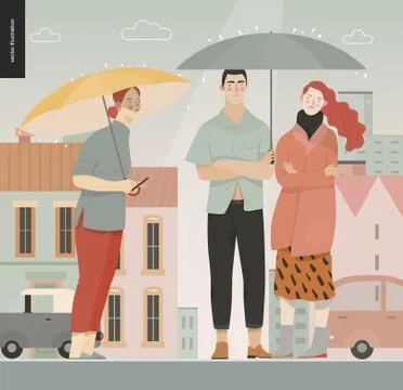 Rain - walking people Stock Illustration