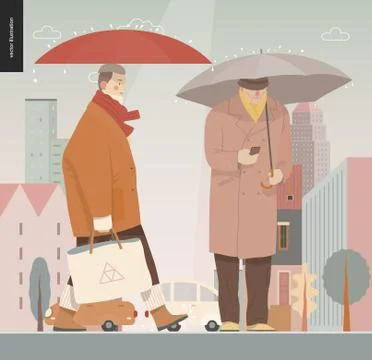 Rain - walking people Stock Illustration