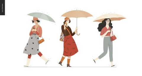 Rain - walking people set Stock Illustration