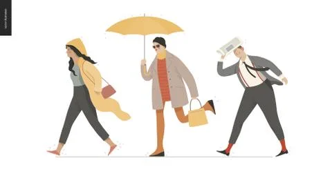 Rain - walking people set Stock Illustration