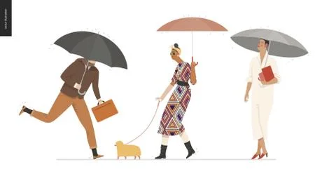 Rain - walking people set Stock Illustration
