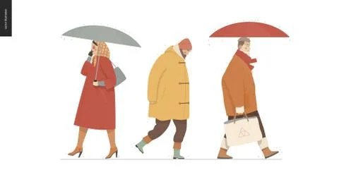 Rain - walking people set Stock Illustration