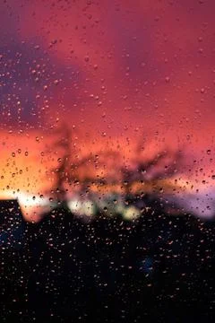 Rain water drops pattern on window glass surface Stock Photos