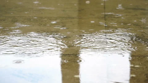 Rain water falling on cement floor - slow motion Stock Footage 131431282