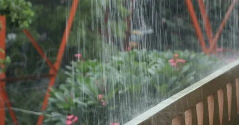 Rain water falling on the ledge in Hyderabad,India Video stock 80478198