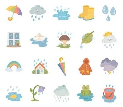 Rain weather set featuring umbrella cloud Stock-Illustration