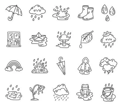 Rain weather set featuring umbrella cloud イラスト素材