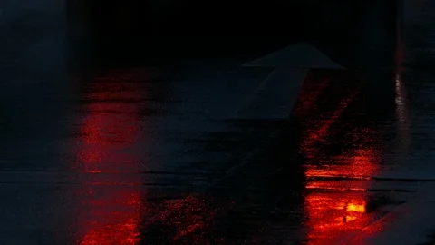 Rain wet road, lights, directional arrow in the rain at dusk, Bremen, Germany Stock Footage 99457395